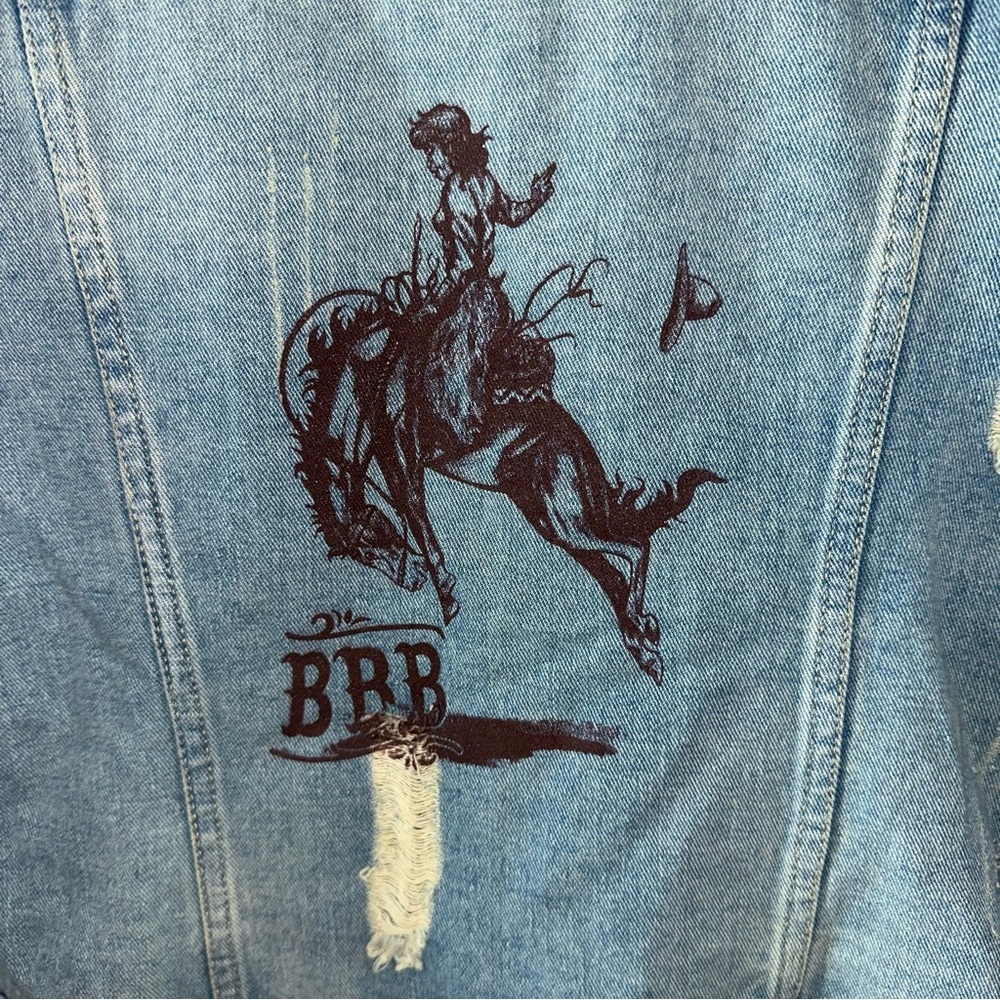 BRB Denim Jacket with Lady Bronc Rider Graphic Detail on the Back - Picture 5 of 9